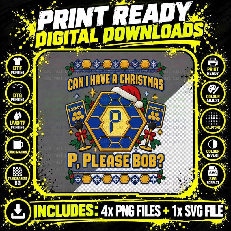 Can I Have A Christmas P Please Bob Ugly Sweater Retro 80s TV Quiz Show T-Shirt Png SVG Digital Bundle