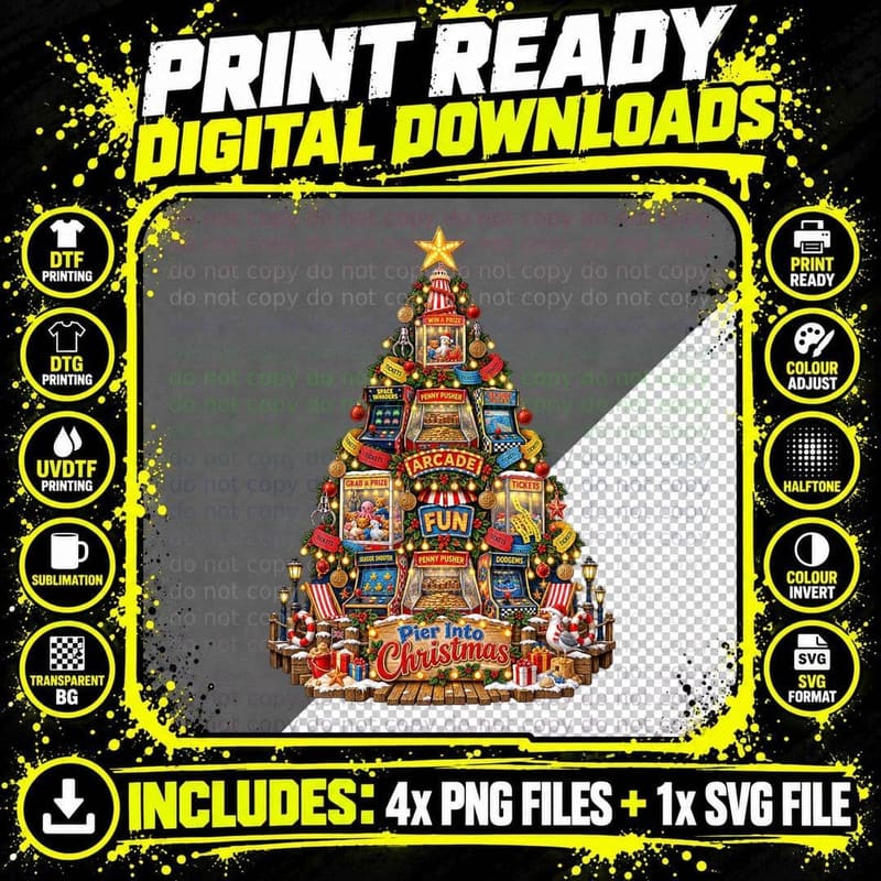British Seaside Arcade Christmas Retro Pier Into Png SVG Digital Bundle