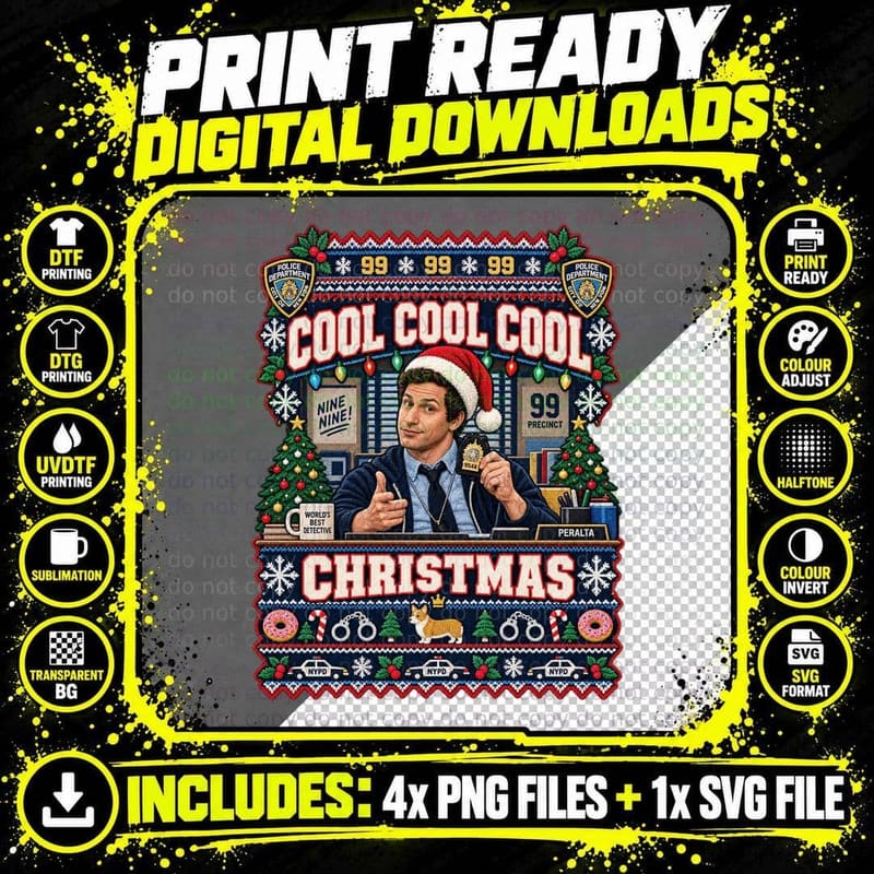 Jake Cool Cool Cool Christmas Ugly Sweater Police Detective Sitcom Fan T-Shirt Png SVG Digital Bundle