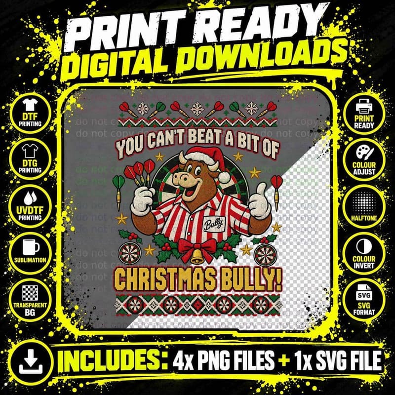 You Can't Beat A Bit Of Christmas Bully Ugly Sweater 80s Darts Game Show T-Shirt Png SVG Digital Bundle