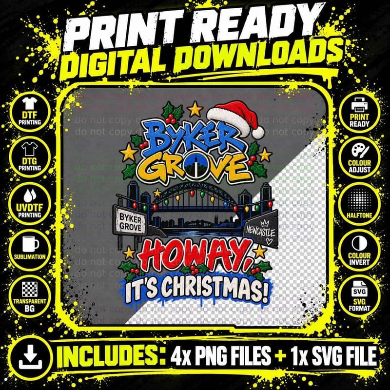 Howay It's Christmas Ugly Sweater Newcastle Tyne Bridge 90s Teen Drama T-Shirt Png SVG Digital Bundle