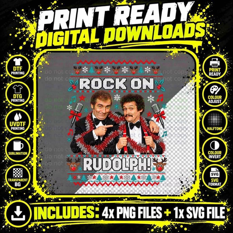Tommy and Bobby Rock On Rudolph Christmas Ugly Sweater 80s Comedy Duo T-Shirt Png SVG Digital Bundle