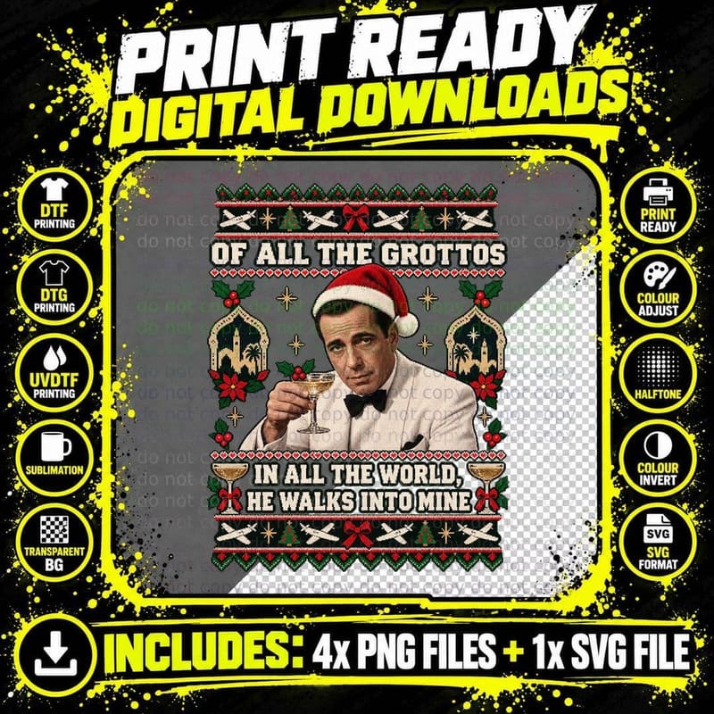 Rick Of All The Grottos In All The World Christmas Ugly Sweater 40s Film T-Shirt Png SVG Digital Bundle
