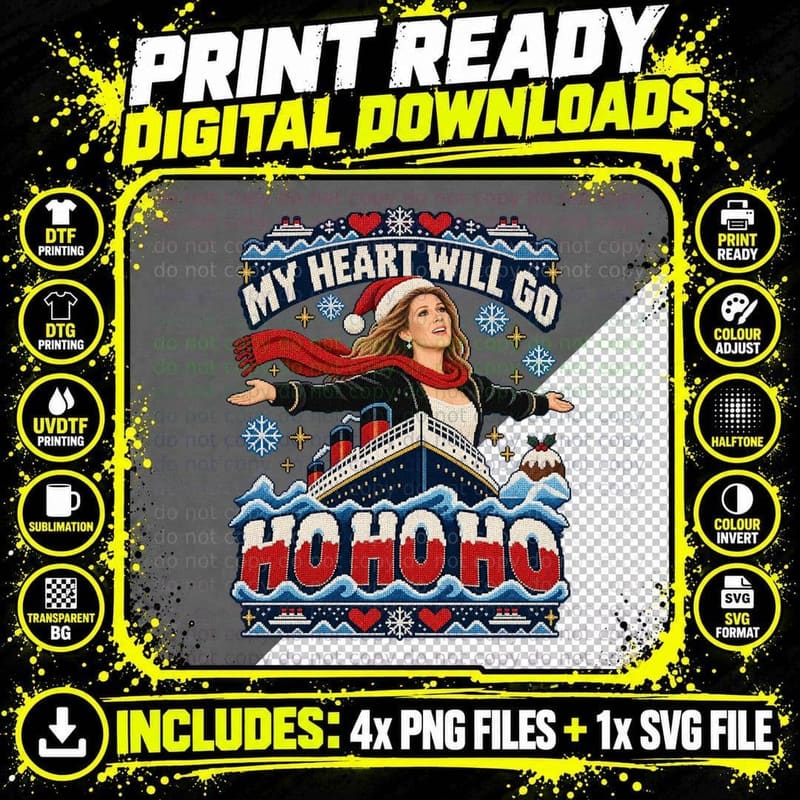 Celine Dion Christmas My Heart Will Go Ho Ho Ho Pop Png SVG Digital Bundle