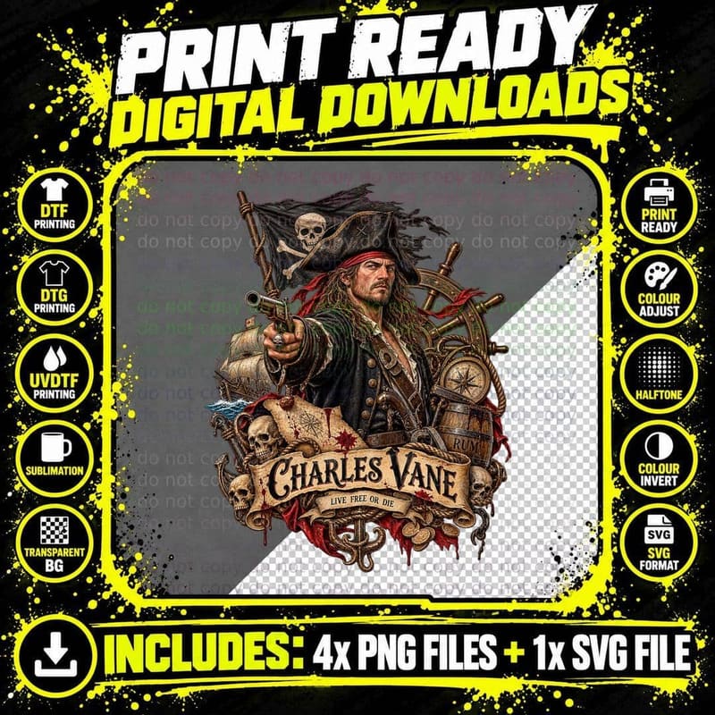 Charles Vane Christmas Pirate Historical Holiday Vintage Png SVG Digital Bundle