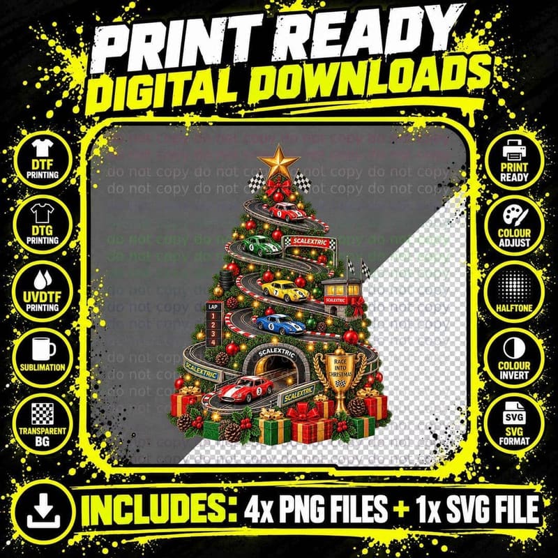 Christmas Race Into Christmas Slot Car Racing Retro Game Png SVG Digital Bundle
