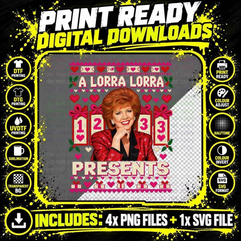 Cilla A Lorra Lorra Presents Christmas Ugly Sweater 80s Dating Show TV T-Shirt Png SVG Digital Bundle