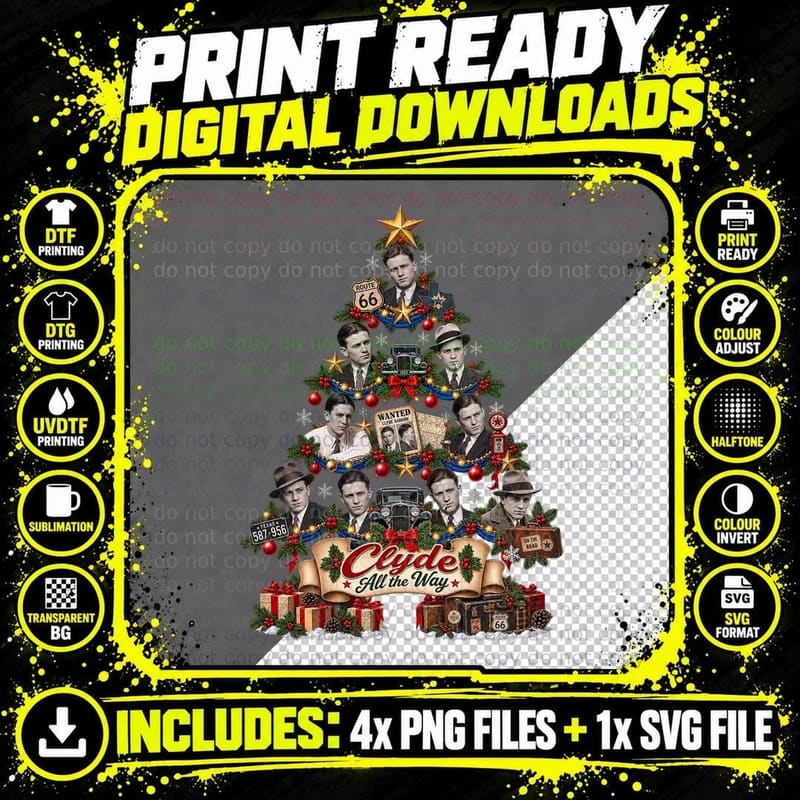 Clyde Barrow Christmas Vintage Outlaw History Retro Png SVG Digital Bundle