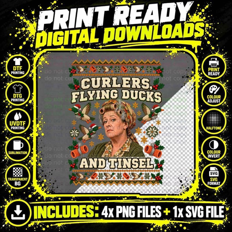 Coronation Street Ugly Sweater Hilda Ogden Christmas Png SVG Digital Bundle