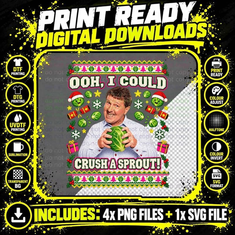 Stu Ooh I Could Crush A Sprout Christmas Ugly Sweater Retro 80s Kids TV T-Shirt Png SVG Digital Bundle