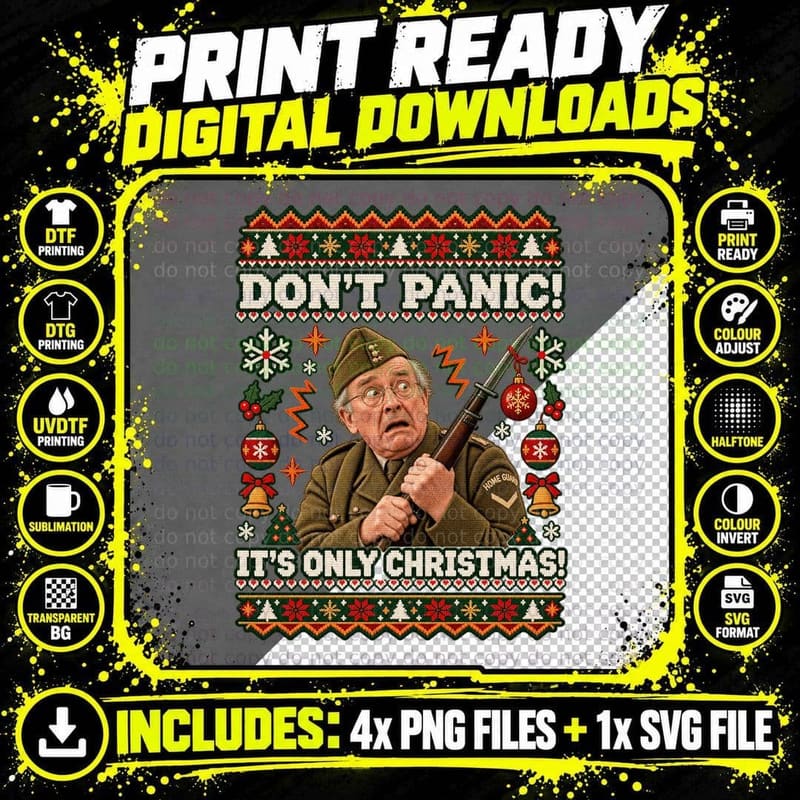 Dads Army Ugly Sweater Corporal Jones Dont Panic Funny Png SVG Digital Bundle