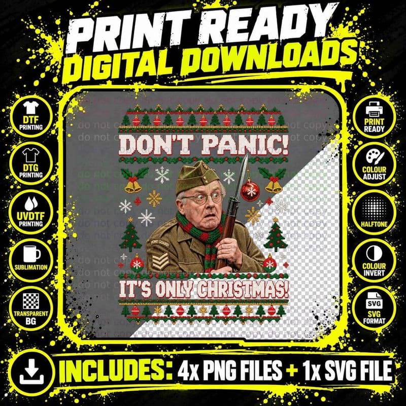 Dads Army Ugly Sweater Corporal Jones Dont Panic Funny Png SVG Digital Bundle