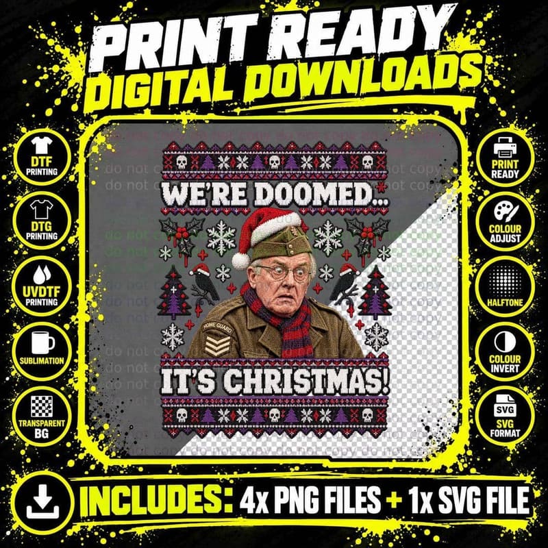 Dads Army Ugly Sweater Private Frazer Doomed Funny Png SVG Digital Bundle