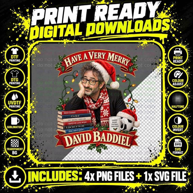 David Very Merry Christmas Lights Scarf British Comedian Novelist Santa T-Shirt Png SVG Digital Bundle