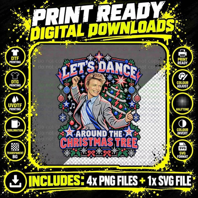 David Bowie Christmas Ugly Sweater Let's Dance Christmas Png SVG Digital Bundle