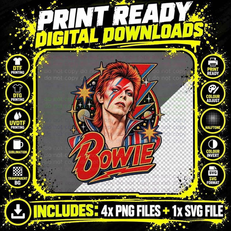 David Bowie Inspired Christmas Knit Ugly Sweater Festive Png SVG Digital Bundle