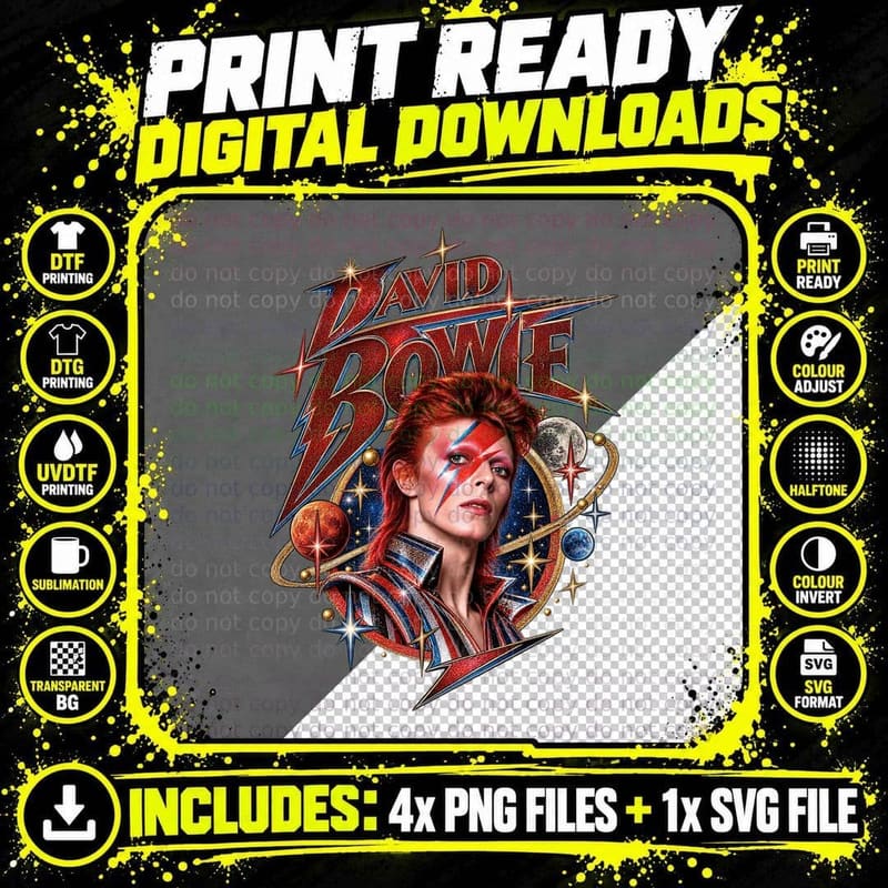 70s Glam Rock Singer David Lightning Bolt Face Cosmic Starman Retro T-Shirt Png SVG Digital Bundle