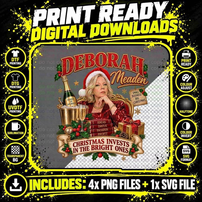 Deborah Meaden Dragons' Den Ugly Sweater Wrapping Paper Png SVG Digital Bundle