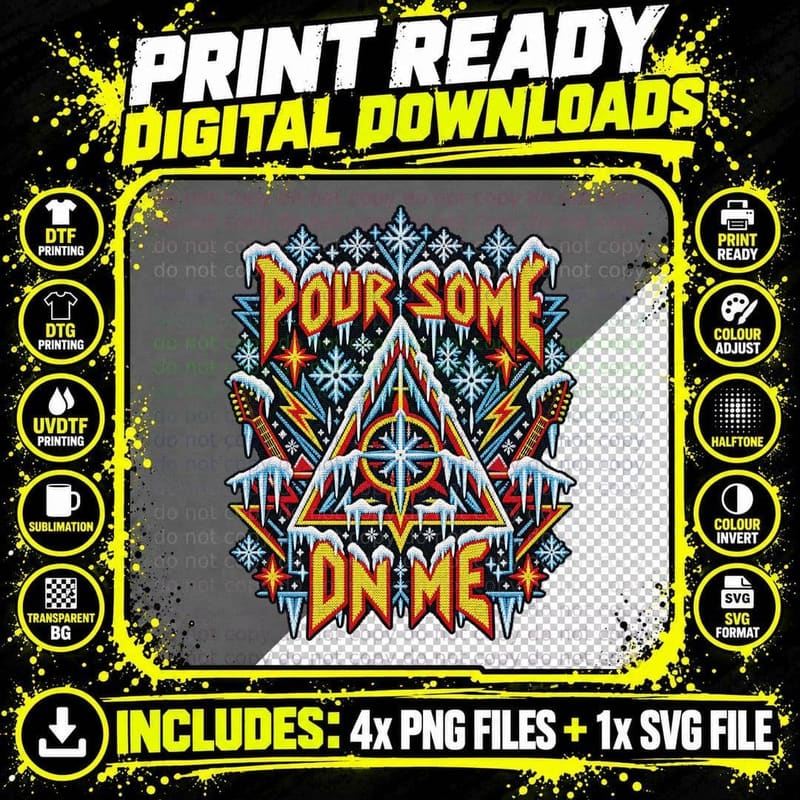 Def Leppard Christmas Pour Some Snow on Me 80s Rock Ugly Png SVG Digital Bundle