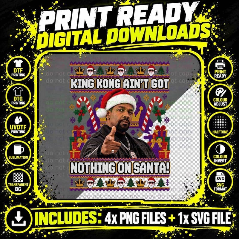 Denzel Ain't Got Nothing On Santa Christmas Ugly Sweater Cop Movie Quote T-Shirt Png SVG Digital Bundle