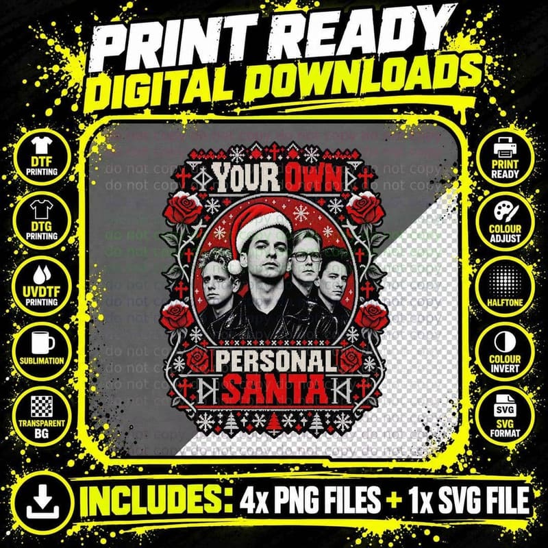 Depeche Mode Christmas Personal Santa Synth Pop Ugly Png SVG Digital Bundle