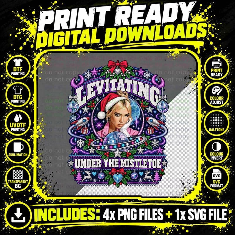 Dua Lipa Levitating Under The Mistletoe Pop Music Ugly Png SVG Digital Bundle