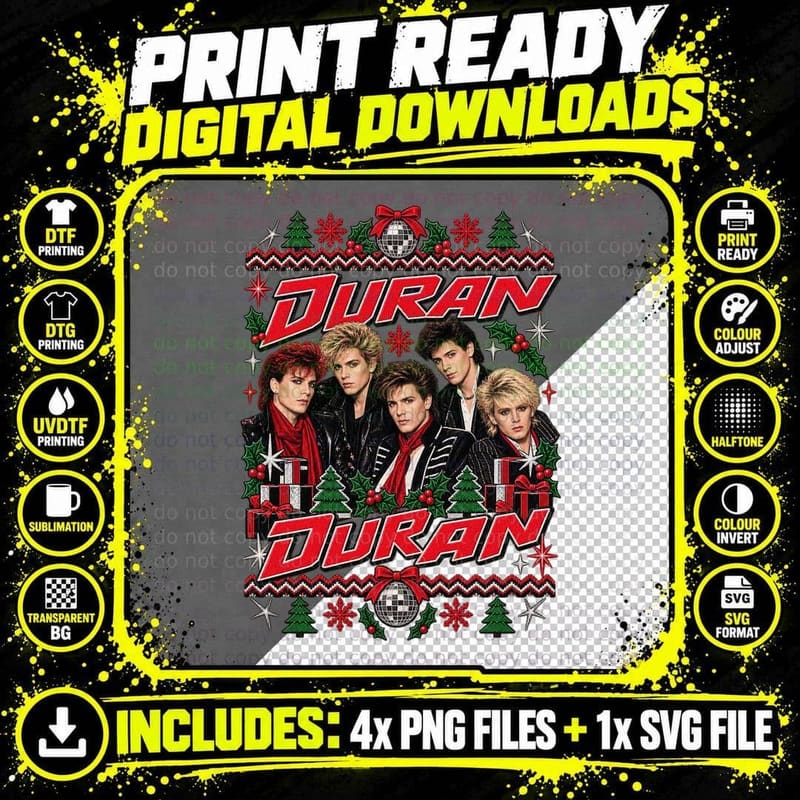 Duran Duran Christmas Ugly Sweater Festive Mode New Wave Png SVG Digital Bundle