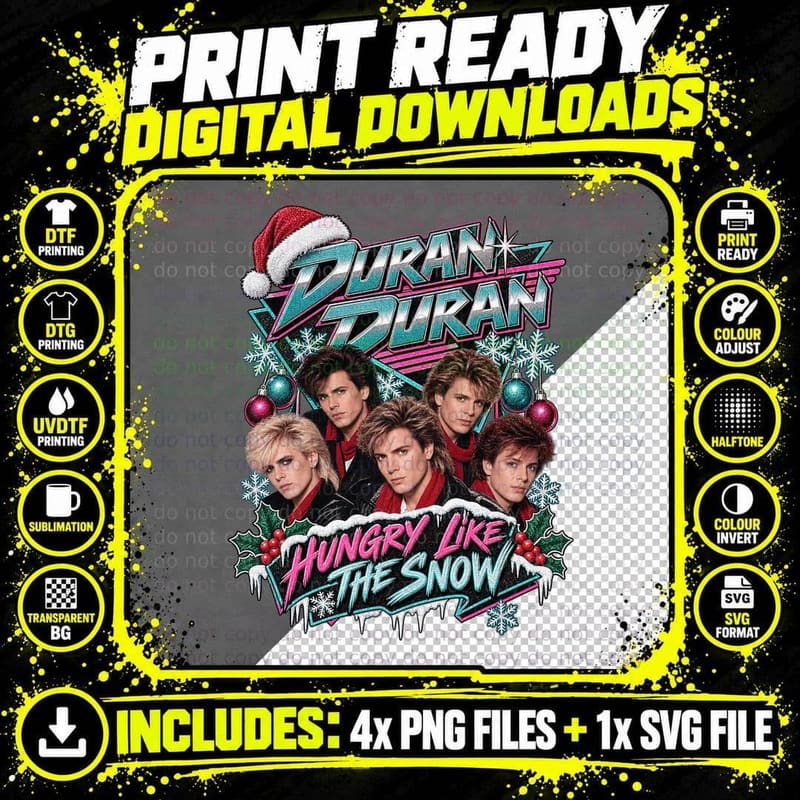 Duran Duran Christmas Ugly Sweater Hungry Like Snow 80s Png SVG Digital Bundle
