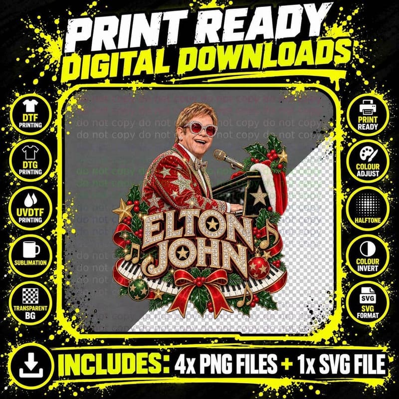 Elton John Christmas Step Into Christmas Glam Rock Ugly Png SVG Digital Bundle