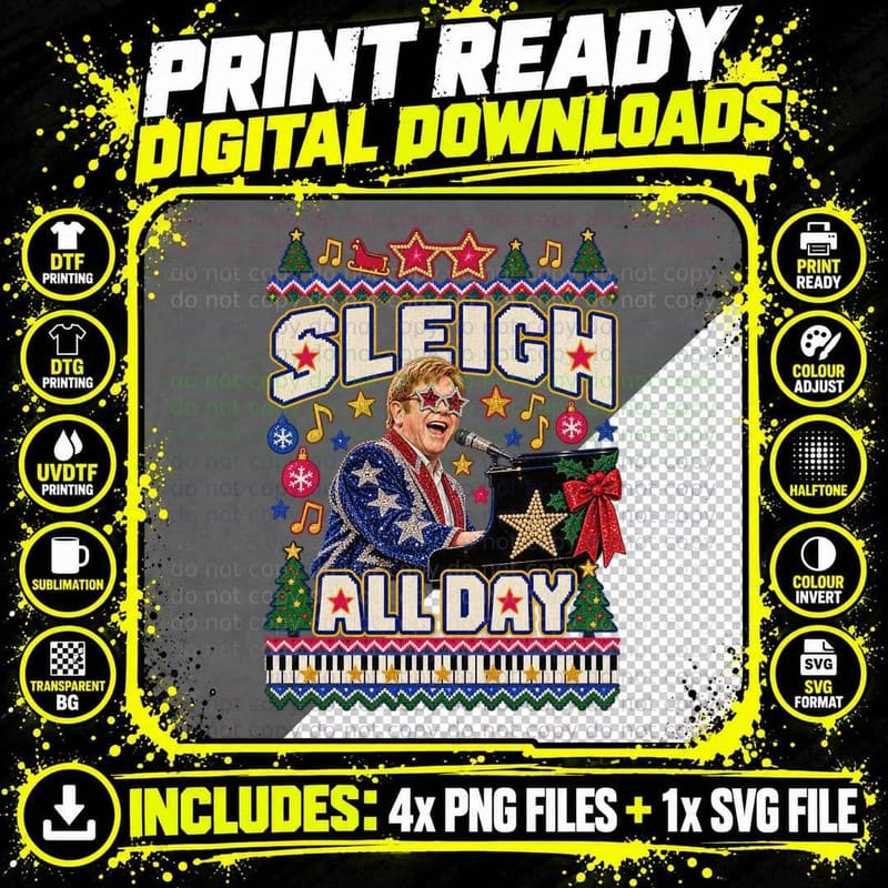 Elton John Christmas Ugly Sweater Piano Rock Retro Png SVG Digital Bundle