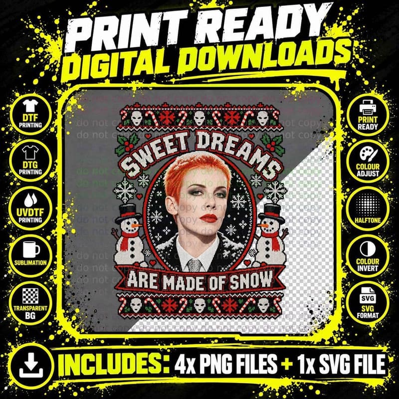 Eurythmics Christmas Sweet Dreams Are Made of Snow 80s Png SVG Digital Bundle