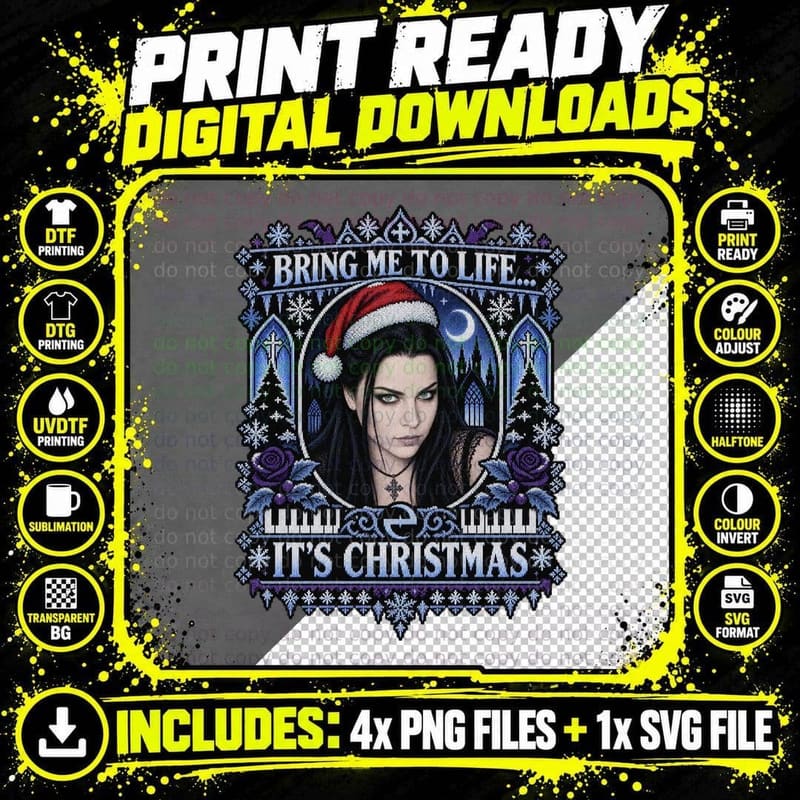 Evanescence Christmas Bring Me to Life Gothic Ugly Png SVG Digital Bundle