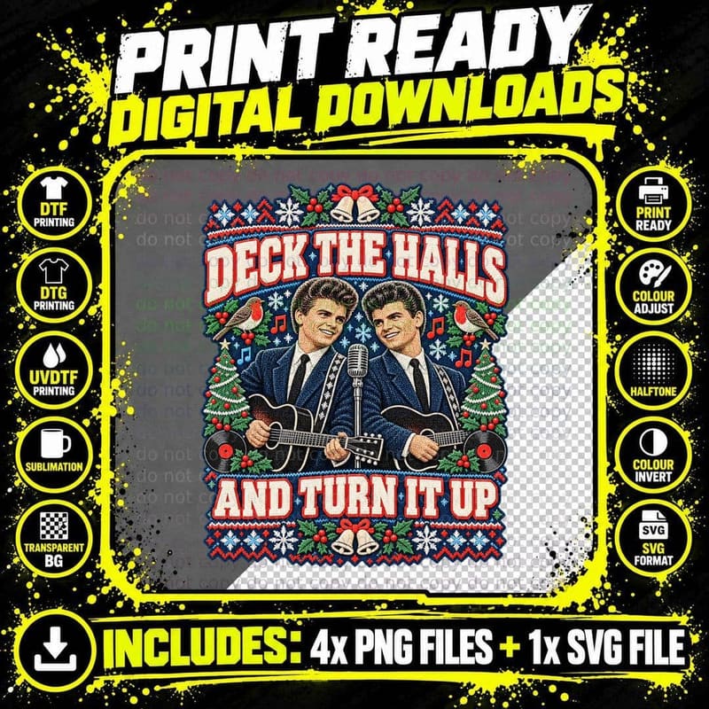 Everly Brothers Christmas Ugly Sweater Rock Harmony Png SVG Digital Bundle