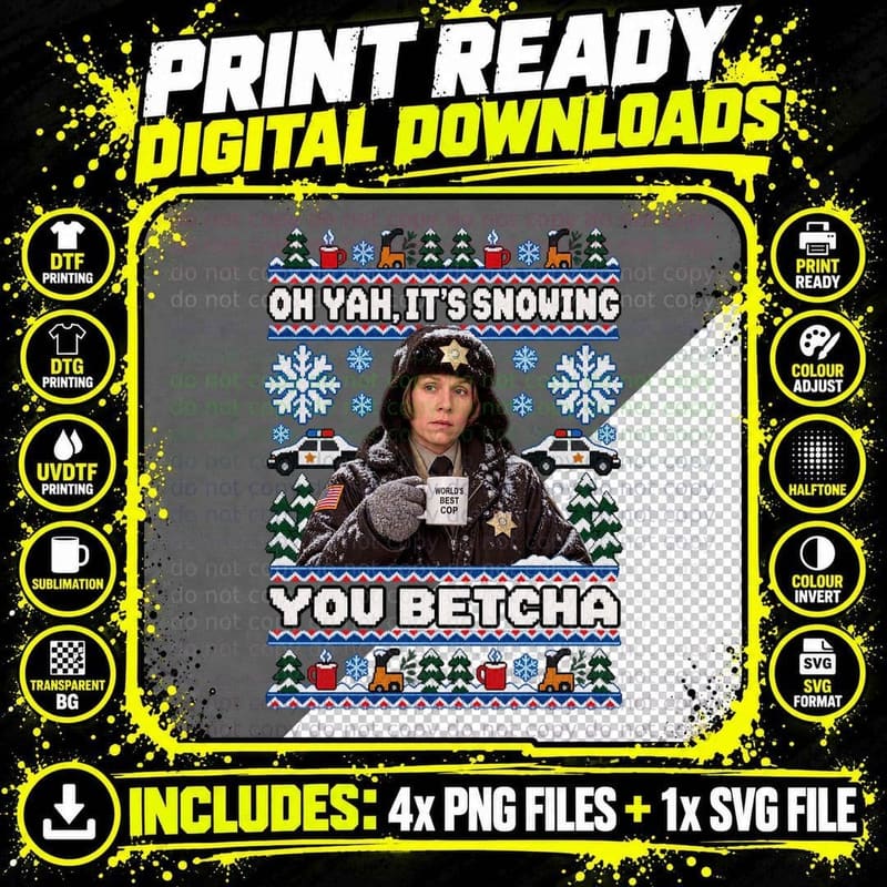 Marge Oh Yah It's Snowing You Betcha Christmas Ugly Sweater 90s Crime T-Shirt Png SVG Digital Bundle