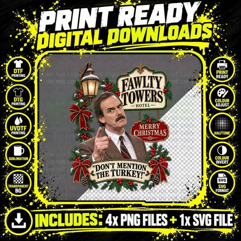 Fawlty Towers Ugly Sweater Basil Fawlty Funny Christmas Png SVG Digital Bundle