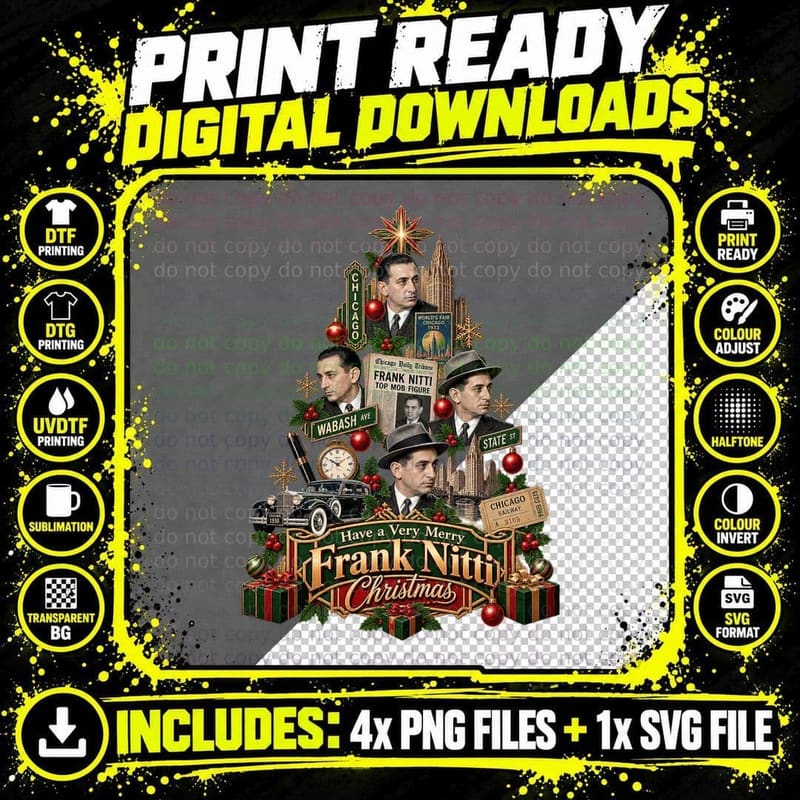 Frank Nitti Christmas Chicago Mafia Mobster Art Deco Png SVG Digital Bundle