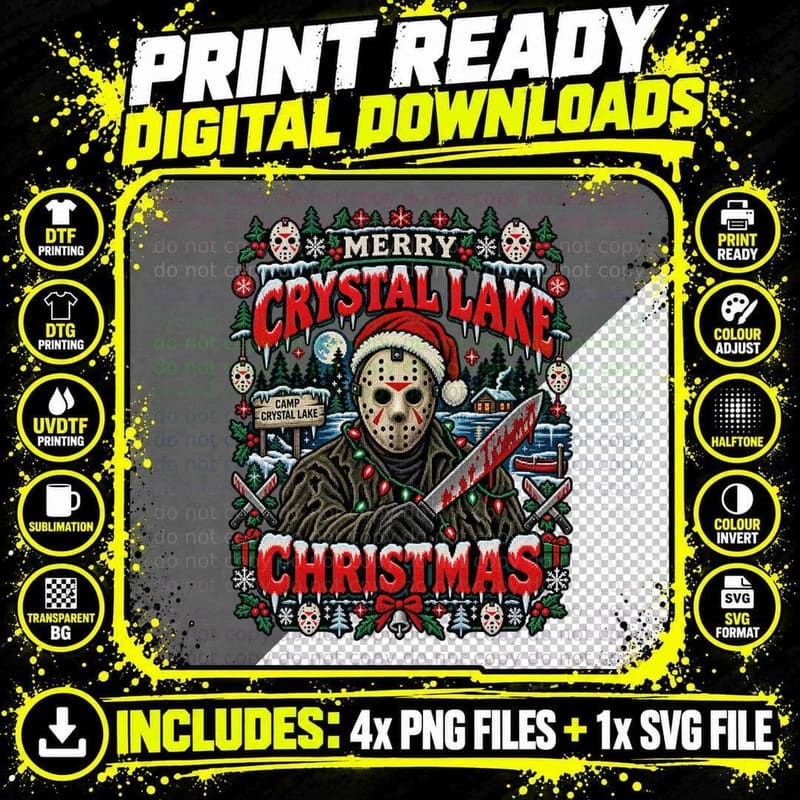 Friday the 13th Ugly Sweater Retro Christmas Horror Png SVG Digital Bundle