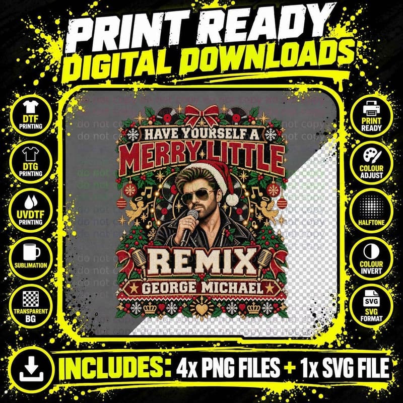80s Singer George Merry Little Remix Christmas Ugly Sweater Santa Hat T-Shirt Png SVG Digital Bundle