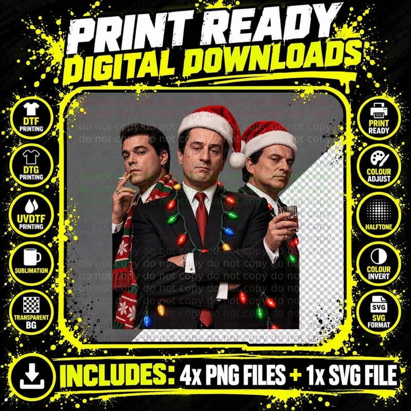 Henry Jimmy Tommy Christmas Lights Santa Hat 90s Gangster Movie Mob T-Shirt Png SVG Digital Bundle