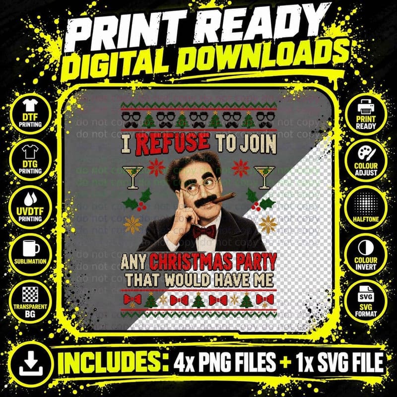 Groucho Marx Christmas Ugly Sweater Funny Marx Brothers Png SVG Digital Bundle