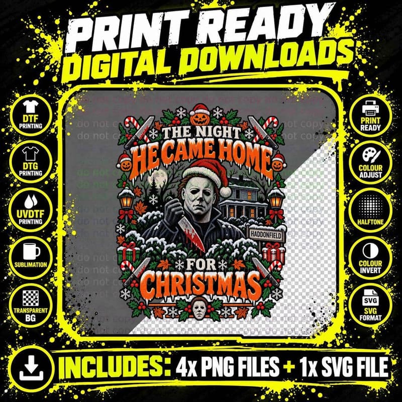 Myers The Night He Came Home For Christmas Ugly Sweater 70s Slasher T-Shirt Png SVG Digital Bundle