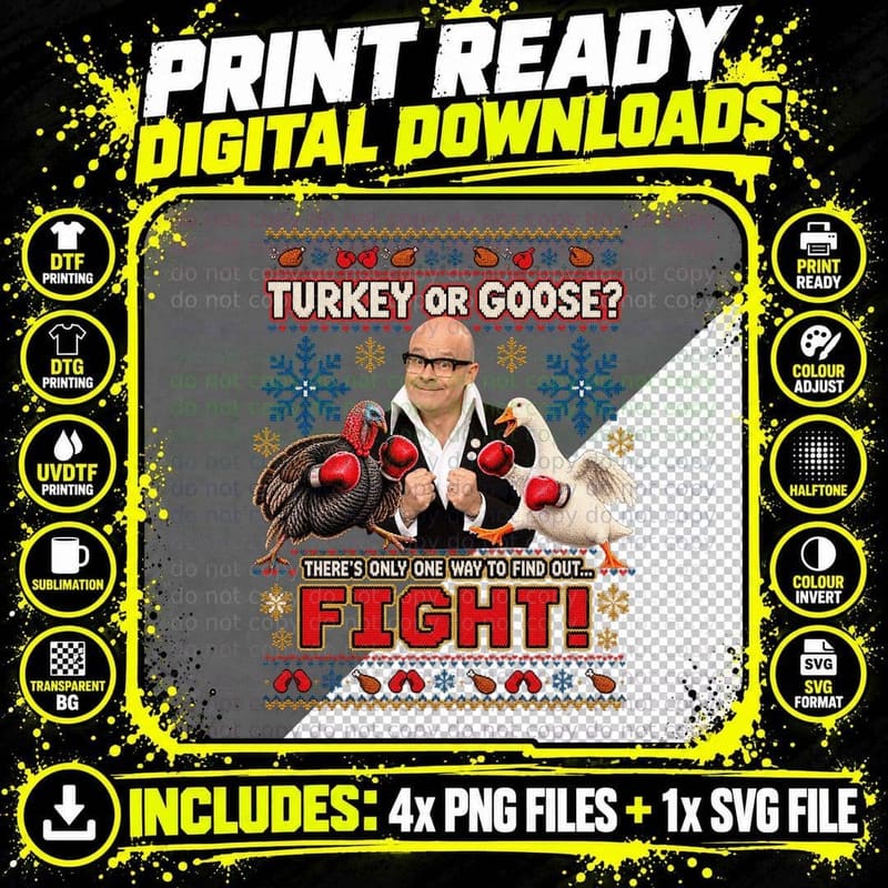 Harry Hill Ugly Sweater Turkey or Goose Christmas Fight Png SVG Digital Bundle