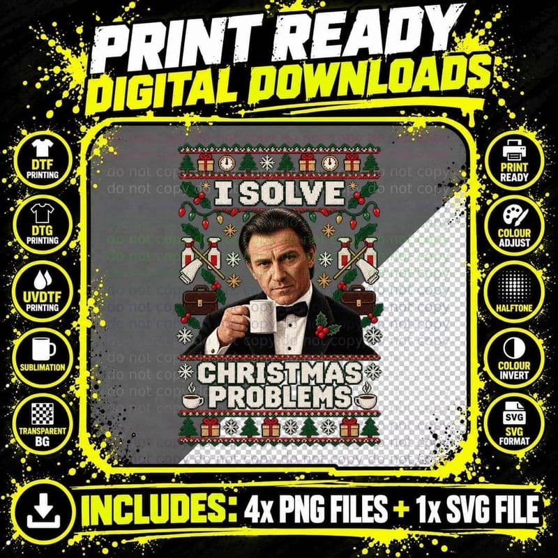 Harvey Keitel Pulp Fiction Ugly Sweater The Wolf Png SVG Digital Bundle