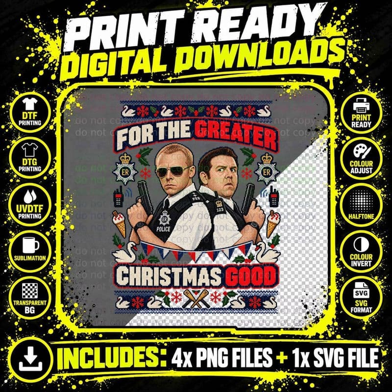 Angel and Danny For The Greater Christmas Good Ugly Sweater Cop Comedy T-Shirt Png SVG Digital Bundle
