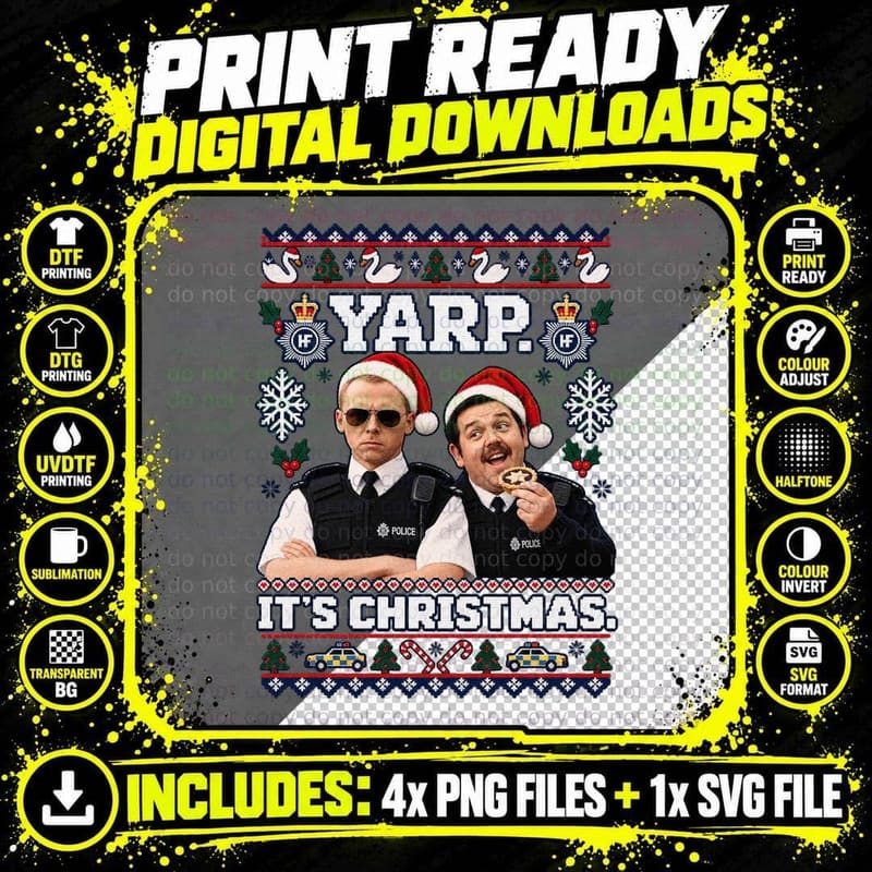 Yarp It's Christmas Ugly Sweater Simon and Nick British Cop Comedy Movie T-Shirt Png SVG Digital Bundle
