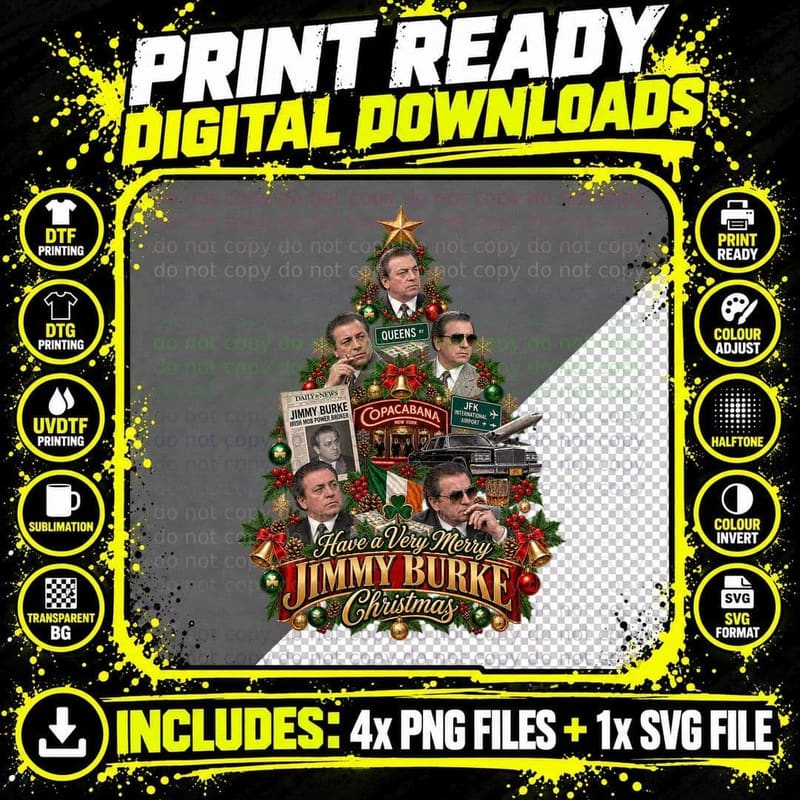 Jimmy Burke Christmas Tree New York Mafia History Retro Png SVG Digital Bundle
