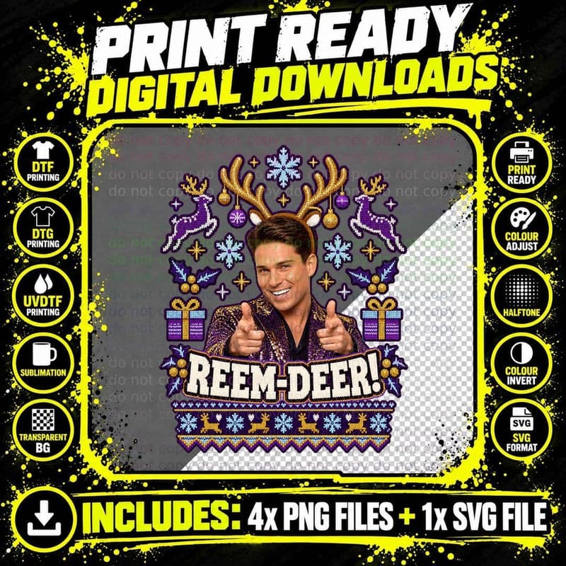 Joey Reem Deer Christmas Ugly Sweater Reality TV Star Festive Antlers T-Shirt Png SVG Digital Bundle