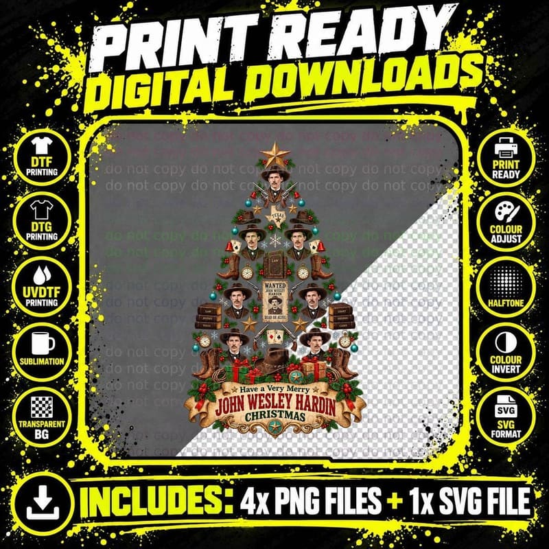 John Wesley Hardin Christmas Texas Outlaw Western Png SVG Digital Bundle