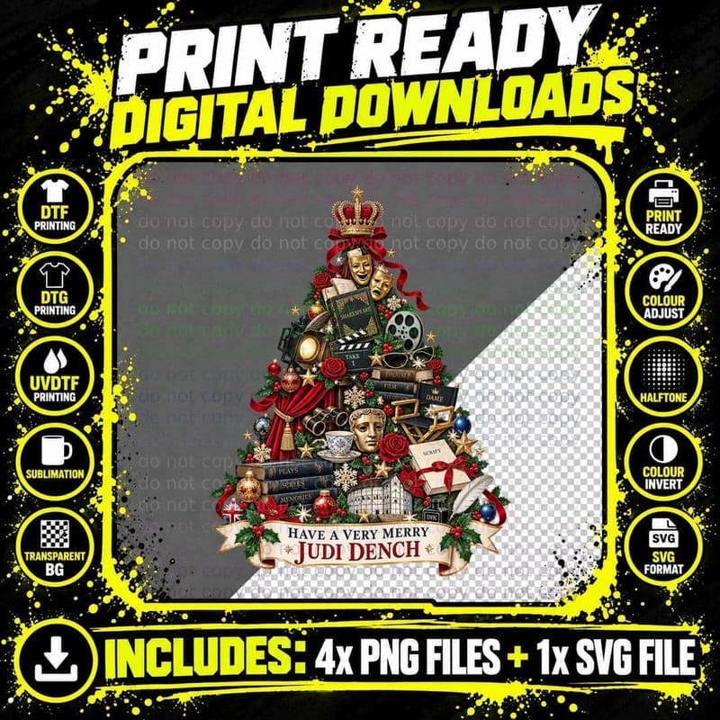 Judi Dench Christmas British Theatre Shakespeare Retro Png SVG Digital Bundle