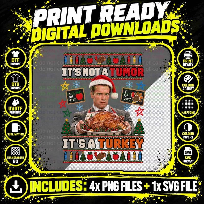 Kimble It's Not A Tumor It's A Turkey Christmas Ugly Sweater Arnold 90s T-Shirt Png SVG Digital Bundle